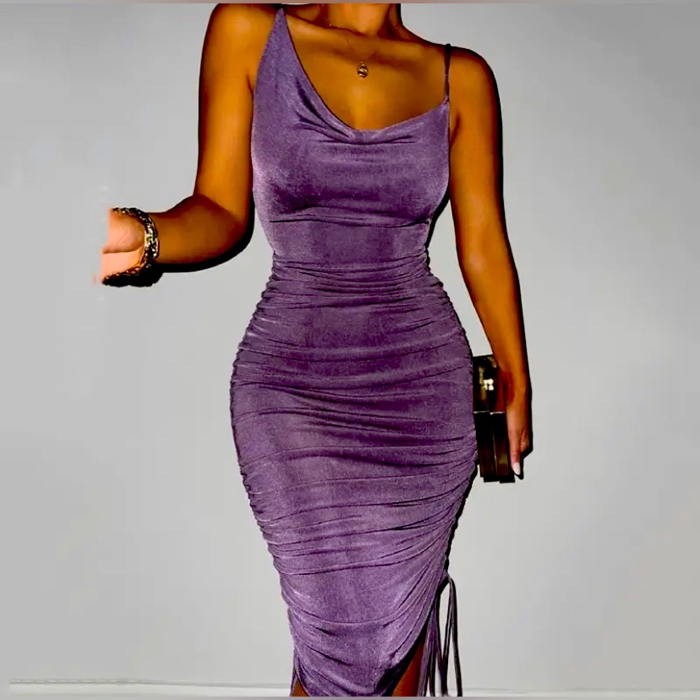 PURPLE RUCHED DRESS NWOT